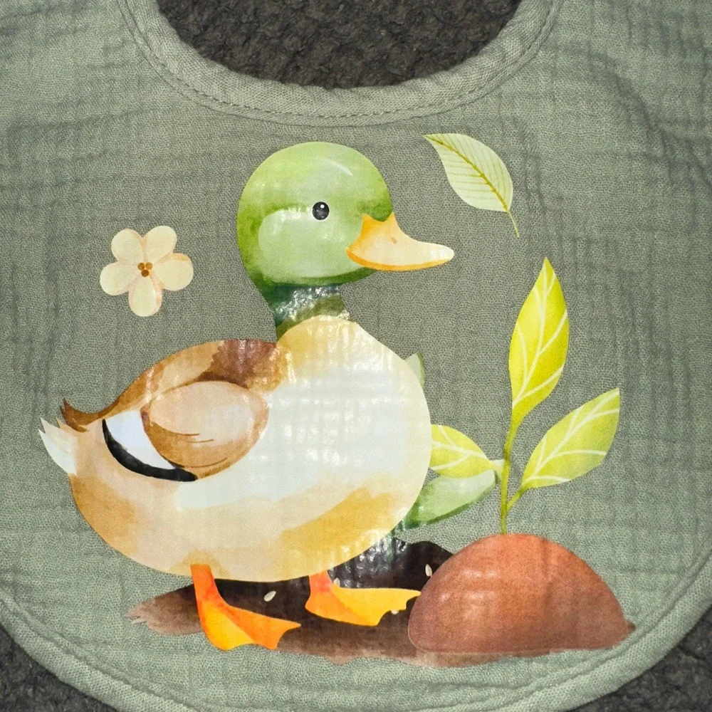 NEW Handcrafted Duck Baby Bib- Green